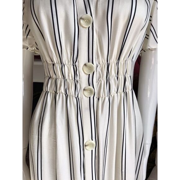 ZARA Ivory & Black Striped Viscose Button Down Shirt Dress Sz SML - Picture 7 of 16